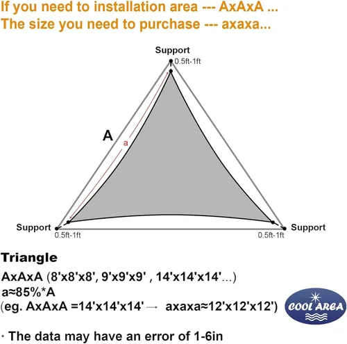 Miniatura 6 de Cool Area Toldo tipo vela triangular de 10 x 10 x 10 pies para patio al aire libre, crema mantequilla