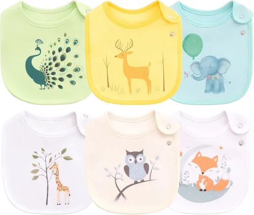 Miniatura 10 de Maiwa - 6 paquetes de baberos impermeables de algodón para bebés, niñas y niños, con broches para babeo y alimentación Multi0603