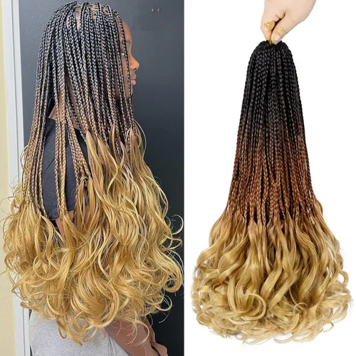 Miniatura 21 de Trenzas de ganchillo rizadas francesas de 22 pulgadas, 8 paquetes, trenzas de caja diosa grises para mujeres, de ganchillo pre-trenzadas con Trenzas