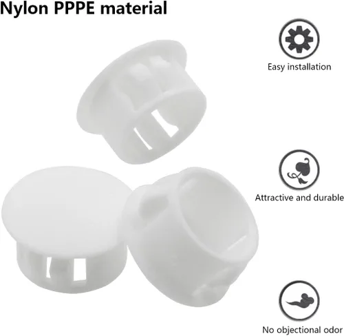 Miniatura 3 de 30 tapones de plástico de 0.630 in (5/8 pulgadas), tapas de extremo de tubería de color blanco con cierre a presión para tubos de esgrima de muebles