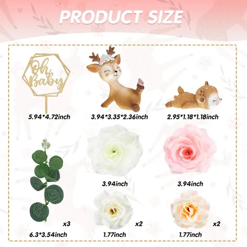 Miniatura 2 de Taiyin Oh Baby Cake Toppers para baby shower, lindos adornos para tartas de ciervos, flores de animales femeninos, decoración de tartas, pequeñas