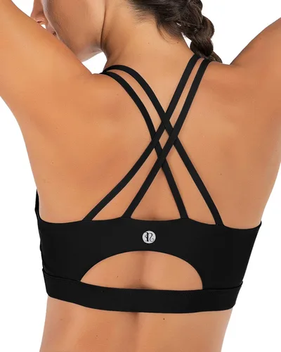 RUNNING GIRL - Brasier deportivo con tirantes delgados para mujer, brasier de yoga con soporte medio, copas extraíbles y espalda cruzada sexy