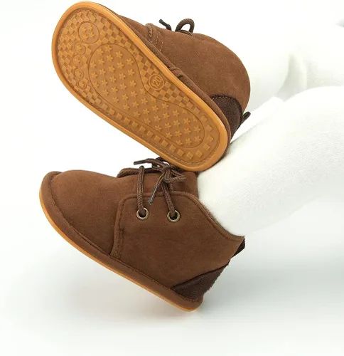 Miniatura 5 de Botas de nieve cálidas unisex para bebé, piel de piel para recién nacido, con cordones, suela de textura de goma antideslizante, zapatos de cuna