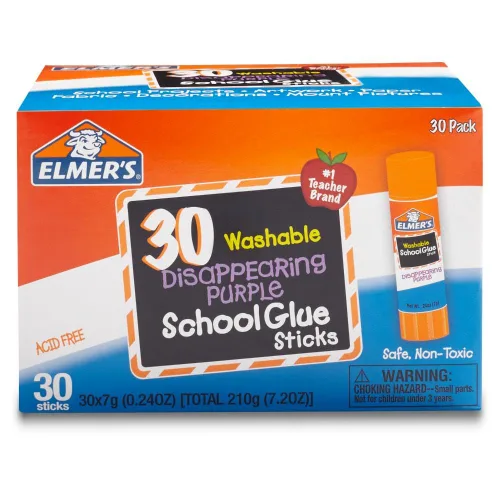 Miniatura 5 de Elmer's Barras de pegamento escolar púrpura desaparecidas, lavables, 0.27 onzas, 30 unidades, pósters, regreso a la escuela, paquete a granel