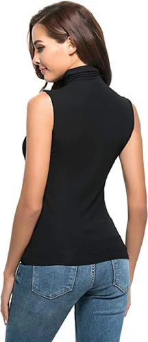 Miniatura 2 de Mnforestroad Camiseta sin mangas de cuello alto falso para mujer, ajustada, elástica, de manga larga, para mujer
