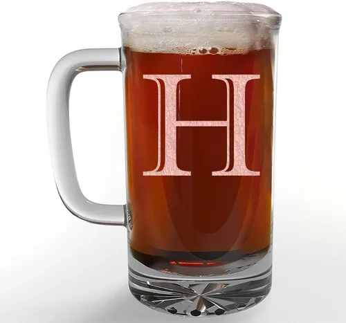 Miniatura 32 de Taza de cerveza de vidrio con monograma grabado de 16 onzas (letra B), regalos de cerveza personalizados de la A-Z para hombres, Día del Padre