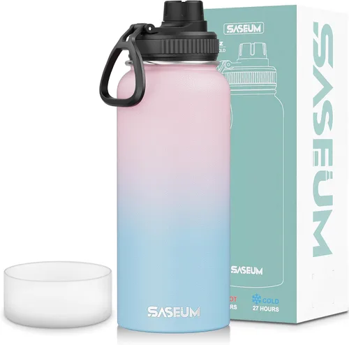 Miniatura 14 de SASEUM Botella de agua de acero inoxidable de 12 onzas, botella aislada sin BPA con tapa de boquilla a prueba de fugas, botella de metal de boca