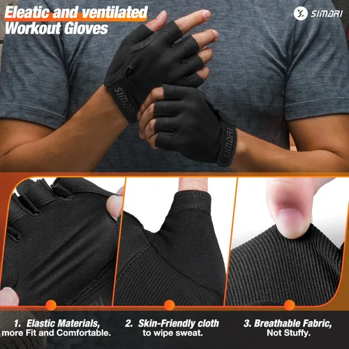 Miniatura 5 de SIMARI Guantes de entrenamiento transpirables para hombres y mujeres, guantes acolchados para levantamiento de pesas con gran agarre, protección