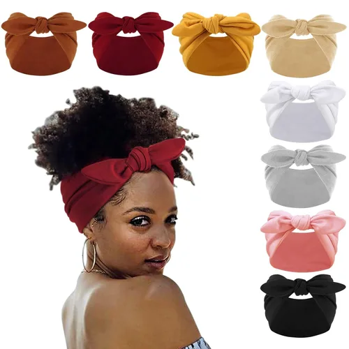 Miniatura 18 de DRESHOW 8 unidades de diademas ajustables con nudos antideslizantes elásticas, bandas de pelo de yoga para mujeres y niñas en colores sólidos