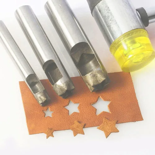 Miniatura 3 de Junetree Juego de 4 perforadores de cuero para manualidades de 0.197-0.394 in con forma de estrella de cinco puntas para cinturón, reloj, banda de 5