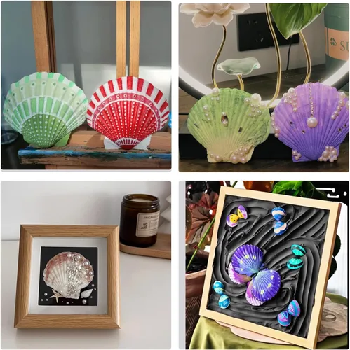 Miniatura 5 de 16 conchas de vieira natural, concha marina natural, de 4 a 5 pulgadas, conchas de vieira grandes blancas con pinceles y tiras de pintura acrílica