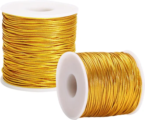 2 rollos de cordones elásticos metálicos de cinta metálica de oropel para etiquetas colgantes, manualidades, envoltura de regalos, 0.039 pulgadas,