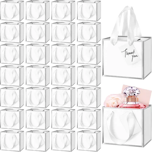 Miniatura 28 de Yeaqee 50 mini bolsas de regalo de papel de aluminio metálico con asas de 4 x 4.75 x 2.25 pulgadas, bolsa pequeña de agradecimiento de San Valentín