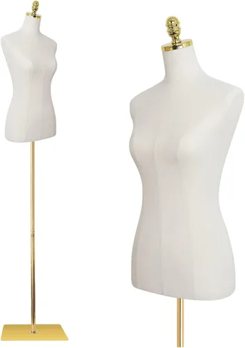 EaseHome Maniquí con forma de torso, 109-185 cm de altura ajustable, cuerpo femenino de maniquí para exhibición de ropa con soporte de metal y base