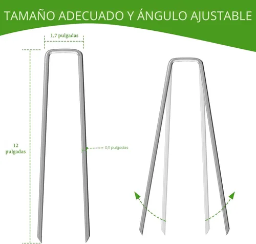 Miniatura 2 de Estacas galvanizadas de 12 pulgadas para paisaje, 25, 50, 100 unidades, resistentes al óxido, estacas de tierra en forma de U para tela de césped