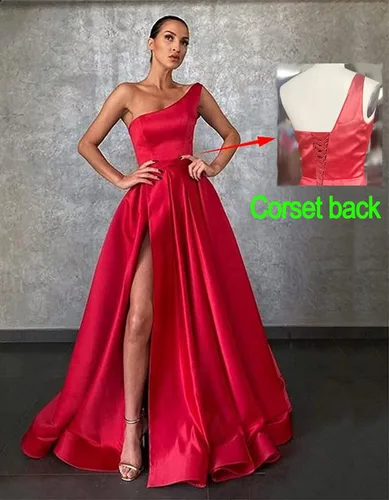 Miniatura 3 de GUKARLEED Vestidos de fiesta de un hombro para mujer vestidos largos de baile de satén con abertura alta fruncido formal vestidos de fiesta