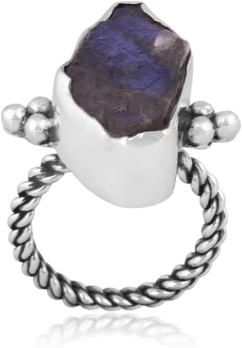 Miniatura 19 de Anillo trenzado de plata esterlina 925 con piedras preciosas crudas para mujer, joyería hecha a mano