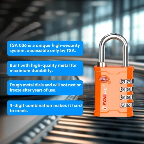 Miniatura 5 de FORGE Cerraduras de viaje aprobadas por la TSA de 4 dígitos – Sistema de llave TSA008, duplicación de llaves imposible, candado de combinación
