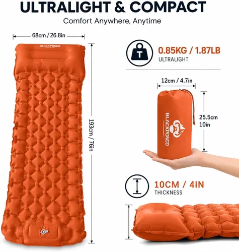 Miniatura 2 de Camping Sleeping Pad with Built-in Foot Pump, Ultralight Inflatable Sleeping Pad with Pillow, 3 Inch Thick Waterproof Camping Mattress for