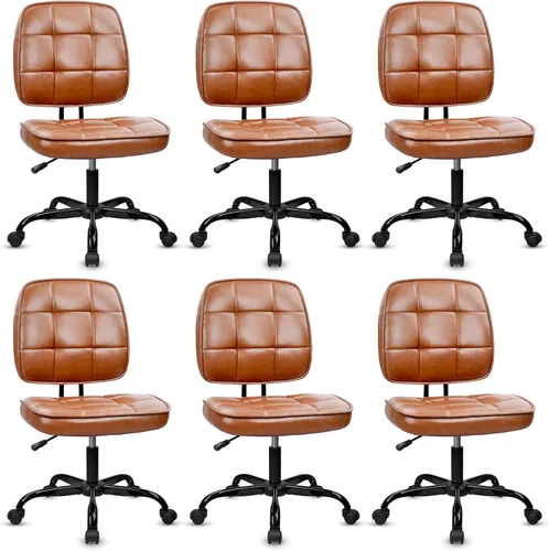 Miniatura 28 de CLATINA Silla de oficina en casa, sin brazos, con ruedas, ergonómica, de cuero, con respaldo bajo, altura ajustable, giratoria de 360°, silla