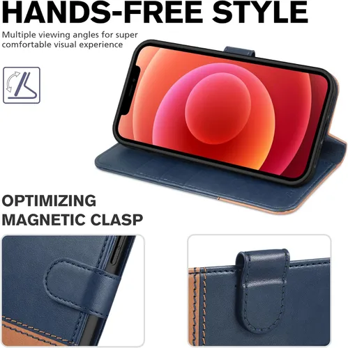 Miniatura 5 de TUCCH Funda tipo cartera para iPhone 12 Pro/iPhone 12 5G, [carcasa interior de TPU a prueba de golpes], funda de cuero sintético PU con tarjetero
