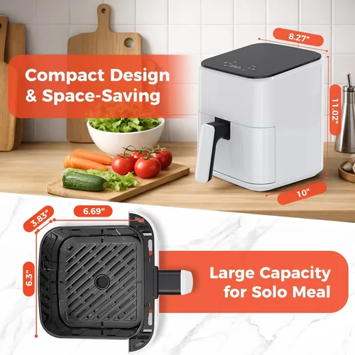 Miniatura 4 de NEWBULIG Freidora de aire, freidora digital compacta de 3 cuartos de galón con placa antiadherente y cesta apta para lavavajillas, comidas rápidas