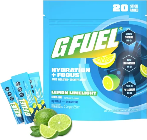 G Fuel Polvo de electrolitos para hidratación y concentración instantáneas | Sin azúcar, sabor a lima limón, mezcla de bebidas electrolitos y