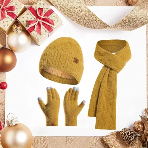 Miniatura 5 de Gorro de punto de invierno para mujer con guantes para pantalla táctil, gorro de pompón, bufandas para el cuello para hombres