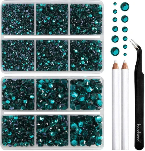 Miniatura 10 de BEADSLAND Hotfix - 6080 diamantes de imitación azul oscuro para ropa y manualidades, mezclados en 6 tamaños con kit de lápiz de cera y pinzas, Zafiro