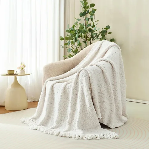 Miniatura 5 de Manta para sofá, lujosa de punto negra de 50"x60", con textura y borlas confeccionada a mano, para cama, sofá, decoración rústica y boho