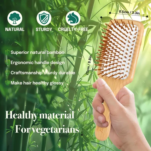 Miniatura 5 de Sofmild Juego de cepillos de pelo de bambú natural para mujeres, hombres y niños, cepillo desenredante para cabello grueso y rizado y húmedo