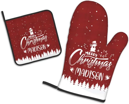Miniatura 16 de Manoplas de horno personalizadas para Navidad, juego de guantes de horno personalizados y soportes para ollas con foto, divertidos regalos