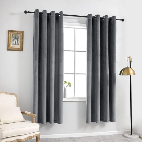Miniatura 2 de VANASEE Cortinas de terciopelo gris oscuro para dormitorio, 63 pulgadas de largo, cortinas opacas para oscurecer la habitación, cortinas