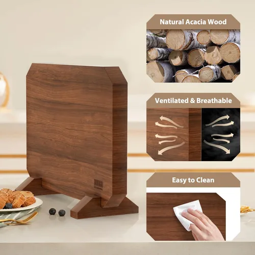 Miniatura 4 de HOSHANHO Bloque magnético para cuchillos, soporte de madera de acacia gruesa para cuchillos de cocina con imanes fuertes, organizador multifuncional