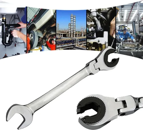 Llave de trinquete de tubo abierto, cabeza fija flexible 2 en 1, llave de trinquete de extremo abierto, llave de trinquete de línea de combustible