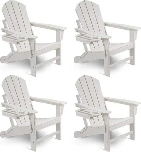 Miniatura 34 de NAVINE Juego de 2 sillas Adirondack plegables de polietileno de alta densidad con portavasos multifuncional, resistente a la intemperie, para Blanco