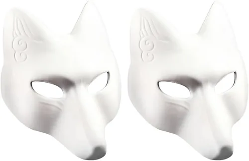 TOYANDONA 2 máscaras blancas lisas, máscara de zorro de poliuretano sin pintar, máscara de bricolaje de animales sin pintar para cosplay, fiestas de