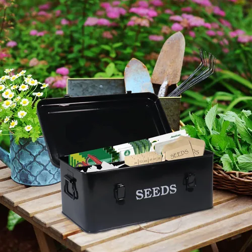 Miniatura 6 de Caja de almacenamiento de semillas, contenedor de semillas de metal, organizador de almacenamiento de semillas con tapa, caja de almacenamiento