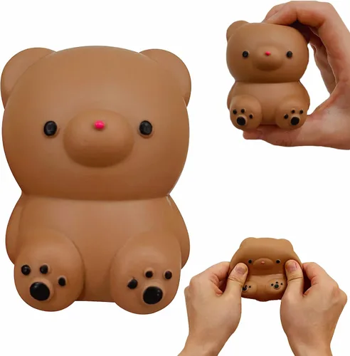Pelota de arcilla para aliviar el estrés de oso marrón (1 paquete) - Bola de arcilla para apretar animal esponjosa - Bolas antiestrés elásticas para