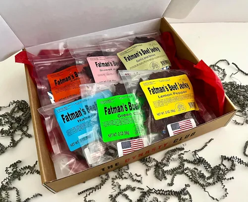 Miniatura 5 de Jerky Dynasty Fatman's Beef Jerky - Paquete variado de 6 sabores que incluyen habanero picante, chile verde y cebolla de ajo salada, paquete variado
