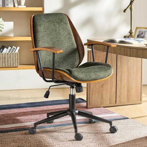 La silla de oficina moderna que necesitas con tapicería de poliéster y madera curvada ergonómica. Silla giratoria de escritorio con altura ajustable