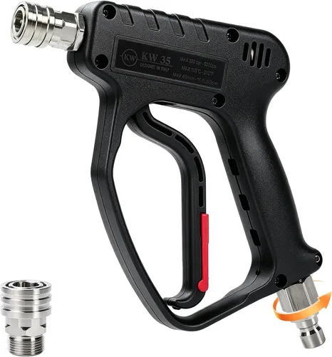 Pistola corta para lavadora de alta presión, pistola de pulverización de lavadora de 5000 PSI/10.5 GPM con enchufe rápido giratorio de 3/8 pulgadas