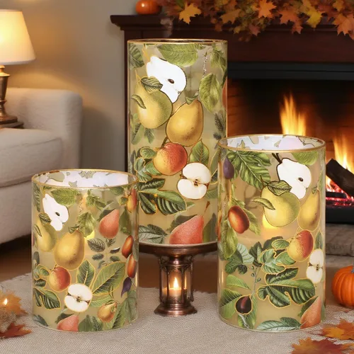 Miniatura 4 de Velas de otoño sin llama con temporizador remoto, de cristal de manzana y pera parpadeante, funciona con pilas, velas LED para decoración del hogar