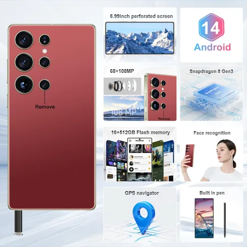 Miniatura 7 de I25 Ultra Smartphone Desbloqueado, Teléfono Desbloqueado 16+512GB, Pantalla HD+ de 6.9", Lápiz Óptico Integrado, Snapdragon 8 Gen 3, 7000mAh
