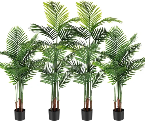 Miniatura 10 de Jexine Paquete de 4 palmeras artificiales de 6 pies, plantas falsas, plantas artificiales de areca para interiores y exteriores, árbol sintético