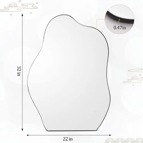 Miniatura 6 de HARRITPURE Espejo de baño irregular de 22 x 32 pulgadas, espejo de pared moderno negro con marco de madera, espejos decorativos asimétricos