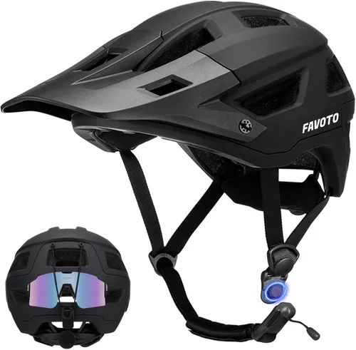 Favoto Casco de bicicleta de montaña para adultos para hombres y mujeres, casco de MTB con hebilla magnética con visera extraíble, ligero para