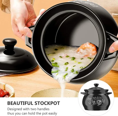 Miniatura 2 de Olla de cerámica para estofado de cerámica, resistente al desgaste, multiusos, con asas, cubierta resistente al calor para personas, hermoso diseño