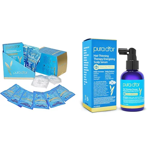 PURA D'OR Terapia de adelgazamiento del cabello, mascarilla de biotina hidratante intensa, paquete de 8 (9.6 onzas) + terapia del cuero cabelludo