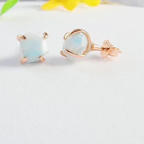 Miniatura 9 de Aretes de piedra preciosa natural en bruto con oro rosa sobre plata de ley 925, 6 a 0.276 in, regalo de piedra de nacimiento de calidad genuina